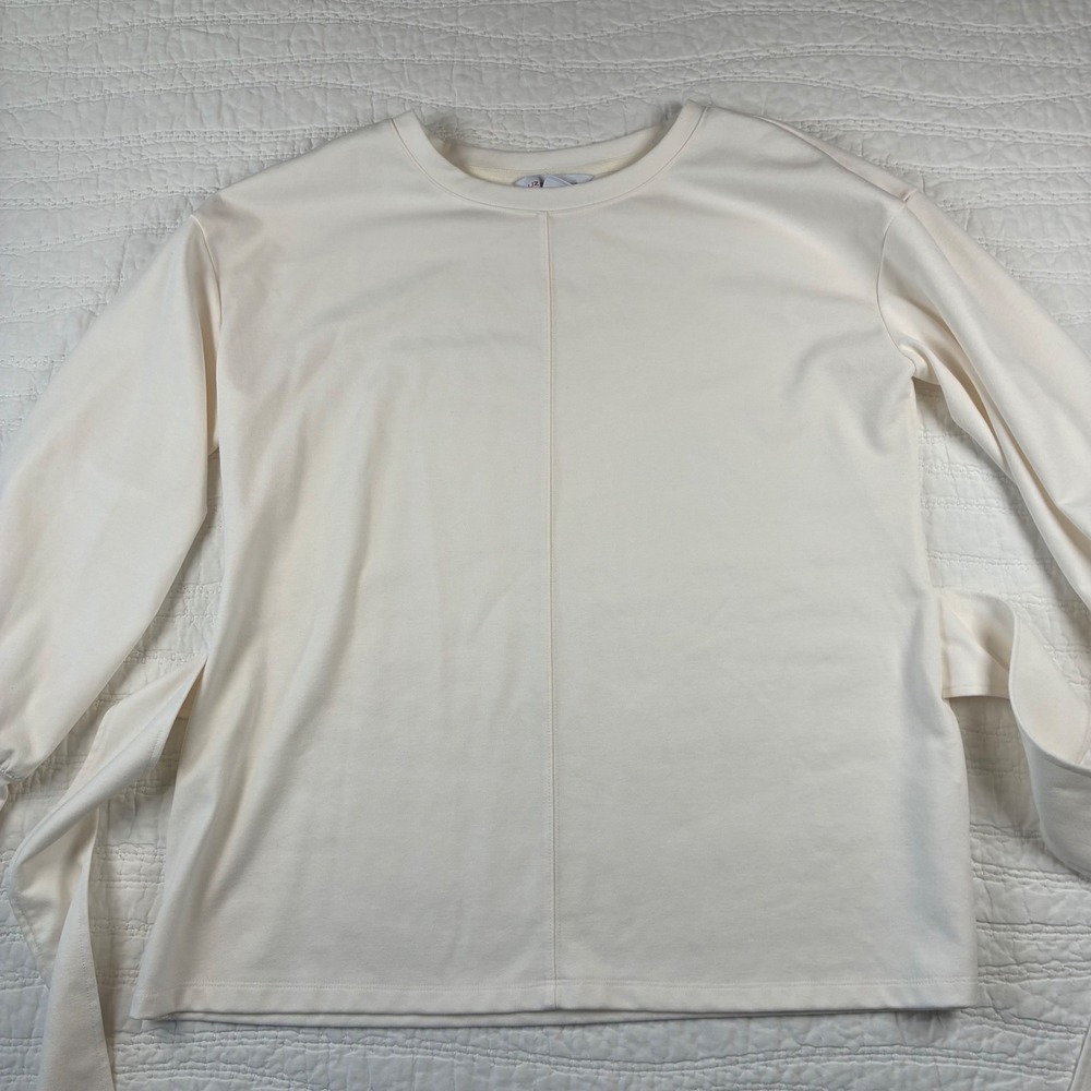 Liz Claiborne Top Large Ivory Tie Waist Long Sleeve Crew Neck Capsule Versatile